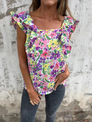 Women Flower Ruffle Sleeve Top Ivyshape