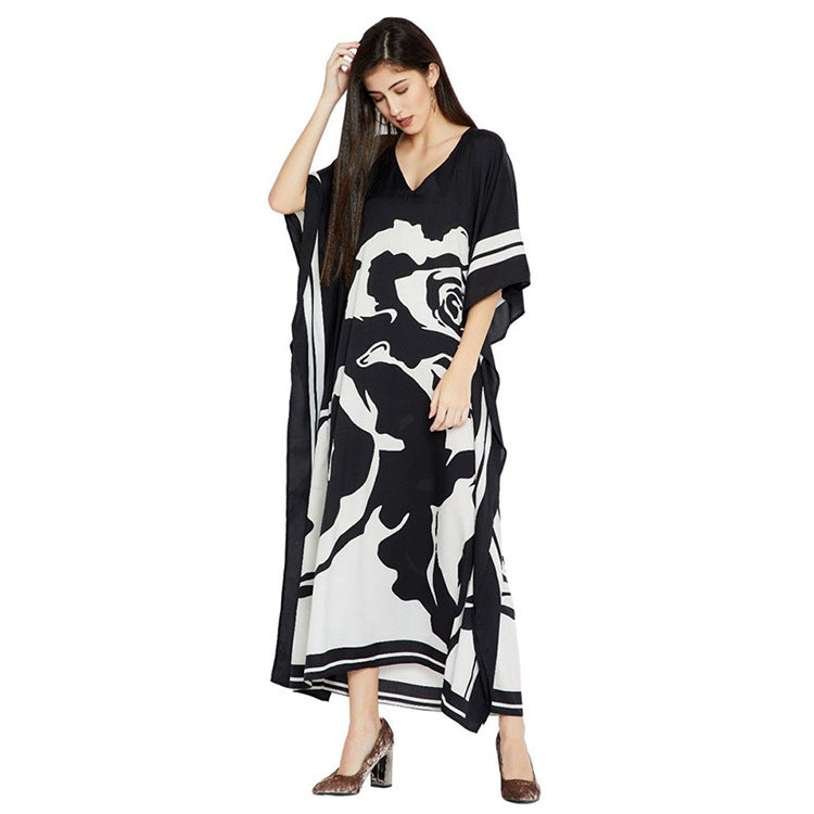 Ladies maxidress in stylish kaftan design with artistic print Ivyshape