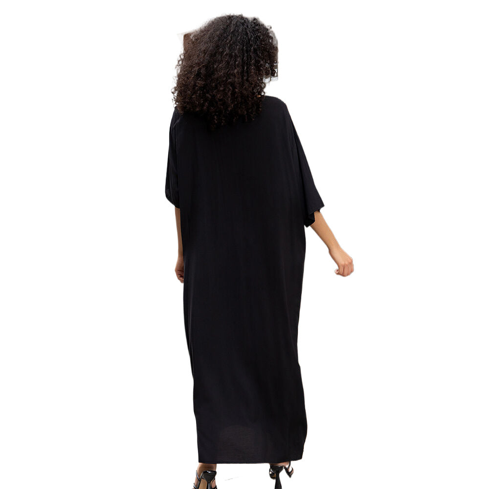 Women's versatile maxi dress with artistic peacock motif Ivyshape
