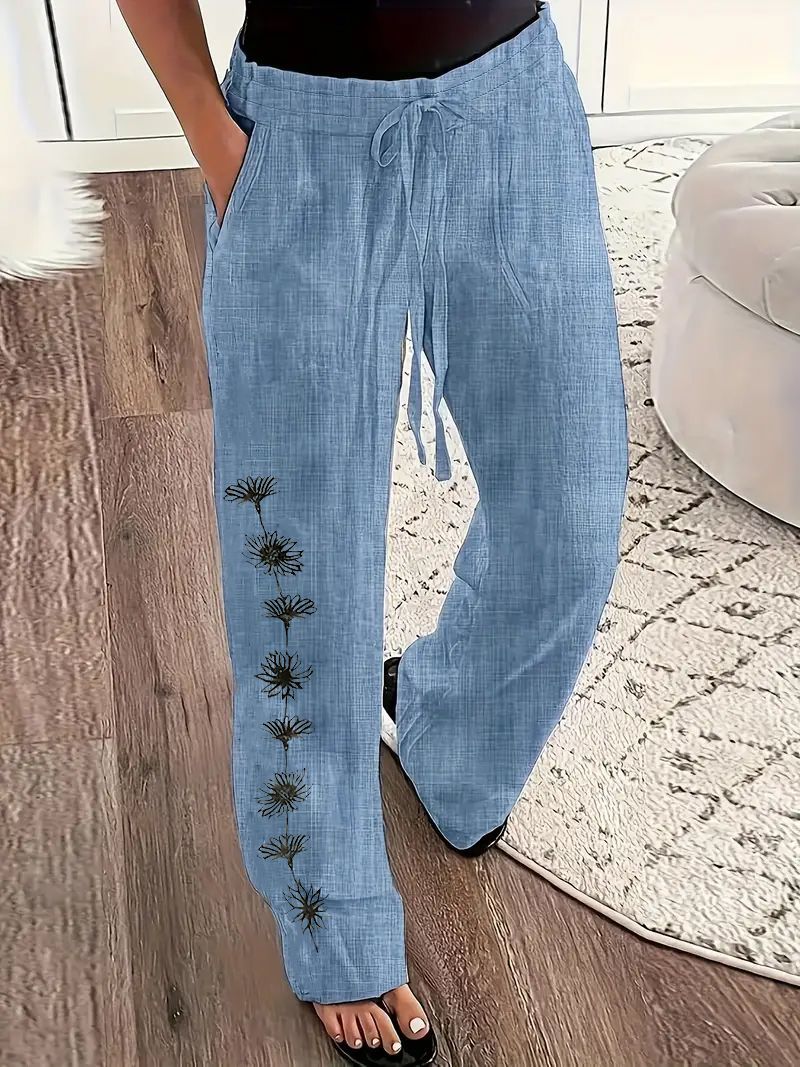 Women's flower-embroidered wide trousers Ivyshape