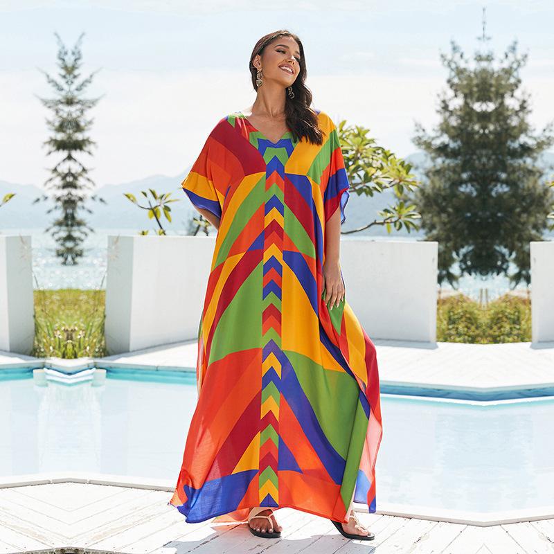 Women's maxi dress with colorful mandala pattern and flowing cut Ivyshape