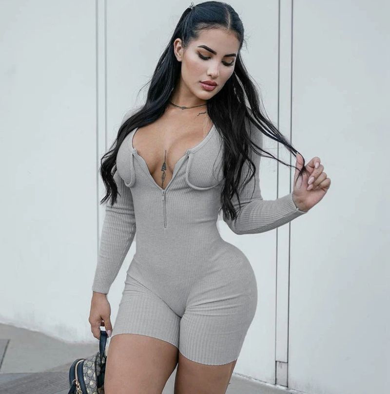 Women's Ribbed Long Sleeve Zipper Body Ivyshape