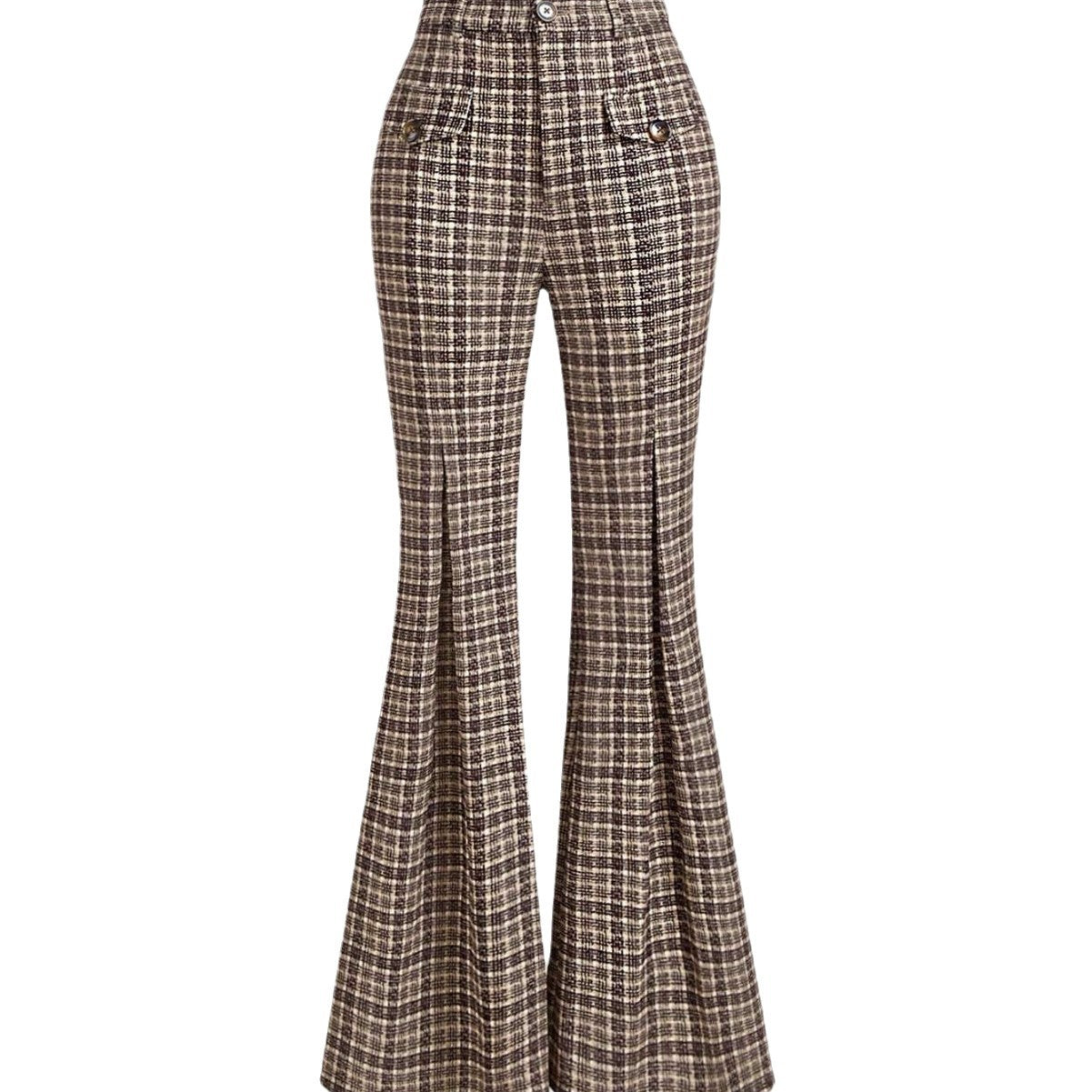 Women's high-waisted flared trousers with checked pattern Ivyshape