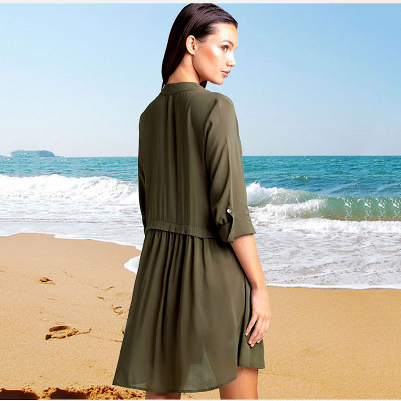 Women's beach cover-up with elegant button and ruffle detail Ivyshape