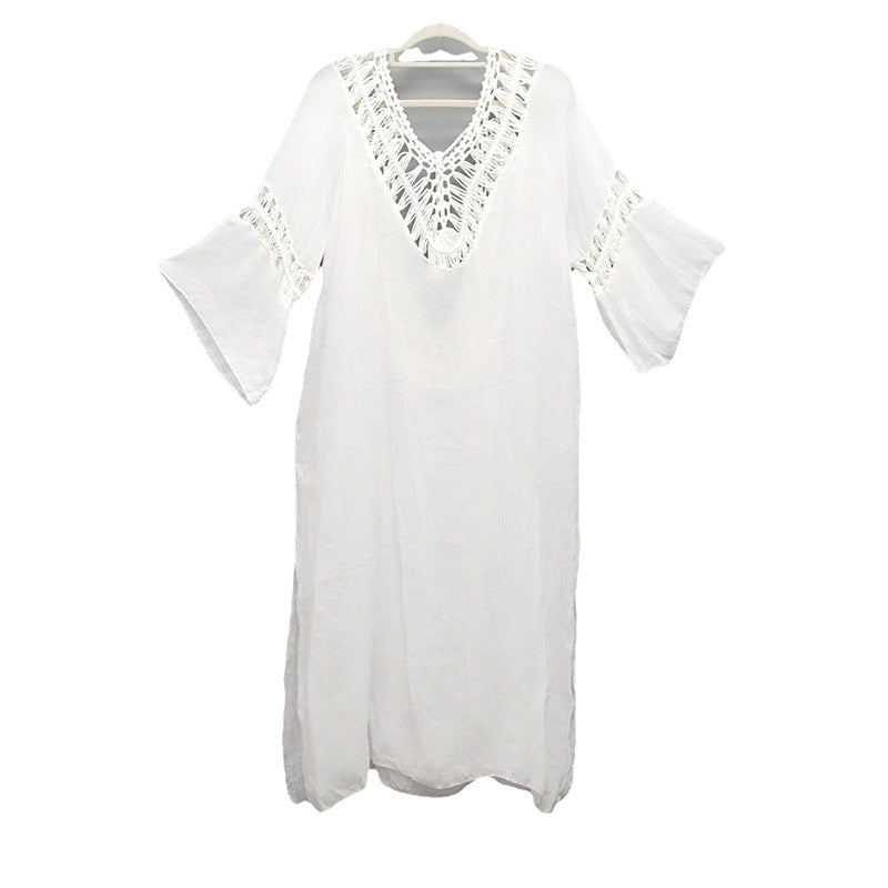 Women's airy beach tunic with elaborate crochet appliqués Ivyshape