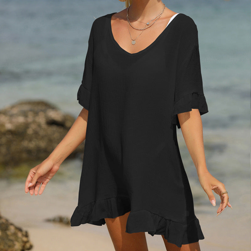 Women's Casual Beach Tunic with Ruffled Hem Ivyshape