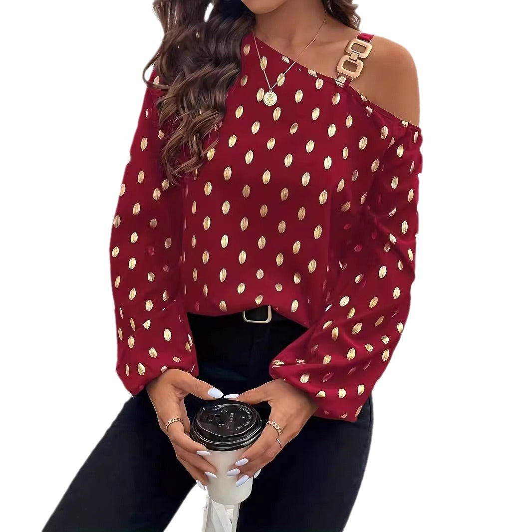 Women's top with asymmetrical neckline and metallic accents Ivyshape