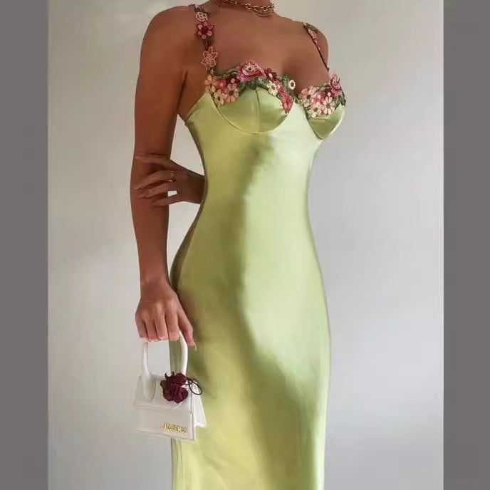 Ladies Floral Embellished Evening Glitter Dress Ivyshape