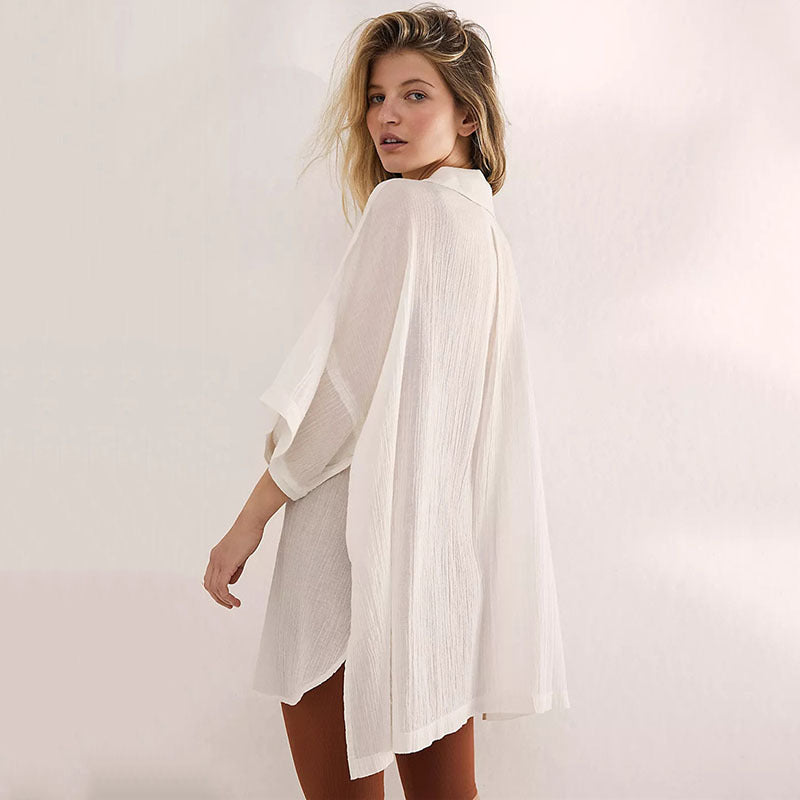 Women casual transitional blouse with decorative buttons and chest pockets Ivyshape