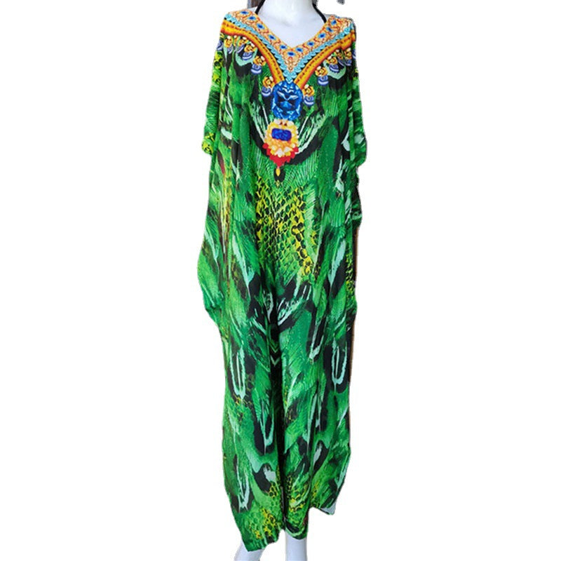 Women's beach kaftan with intricate tropical pattern and relaxed fit Ivyshape