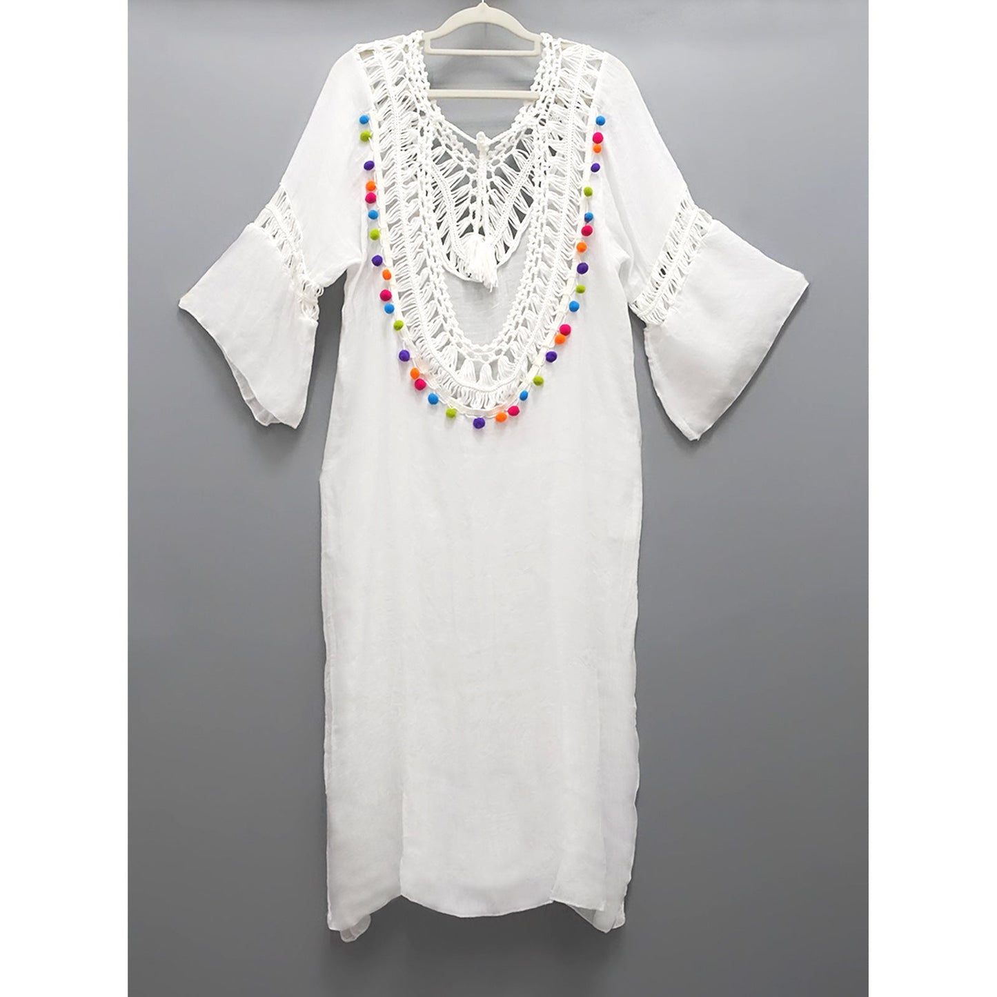 Women's airy beach tunic with elaborate crochet appliqués Ivyshape
