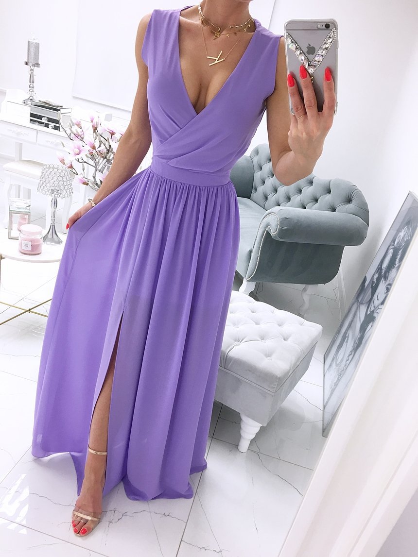 Women's maxi dress with elegant wrap design and side slit Ivyshape