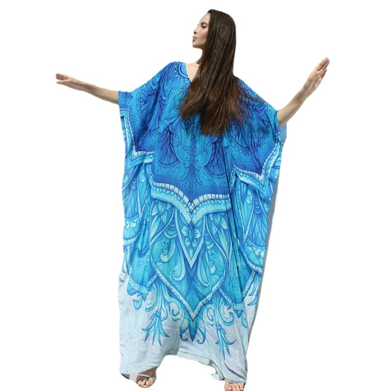 Ladies beach kaftan with artistic print and flowing cut Ivyshape
