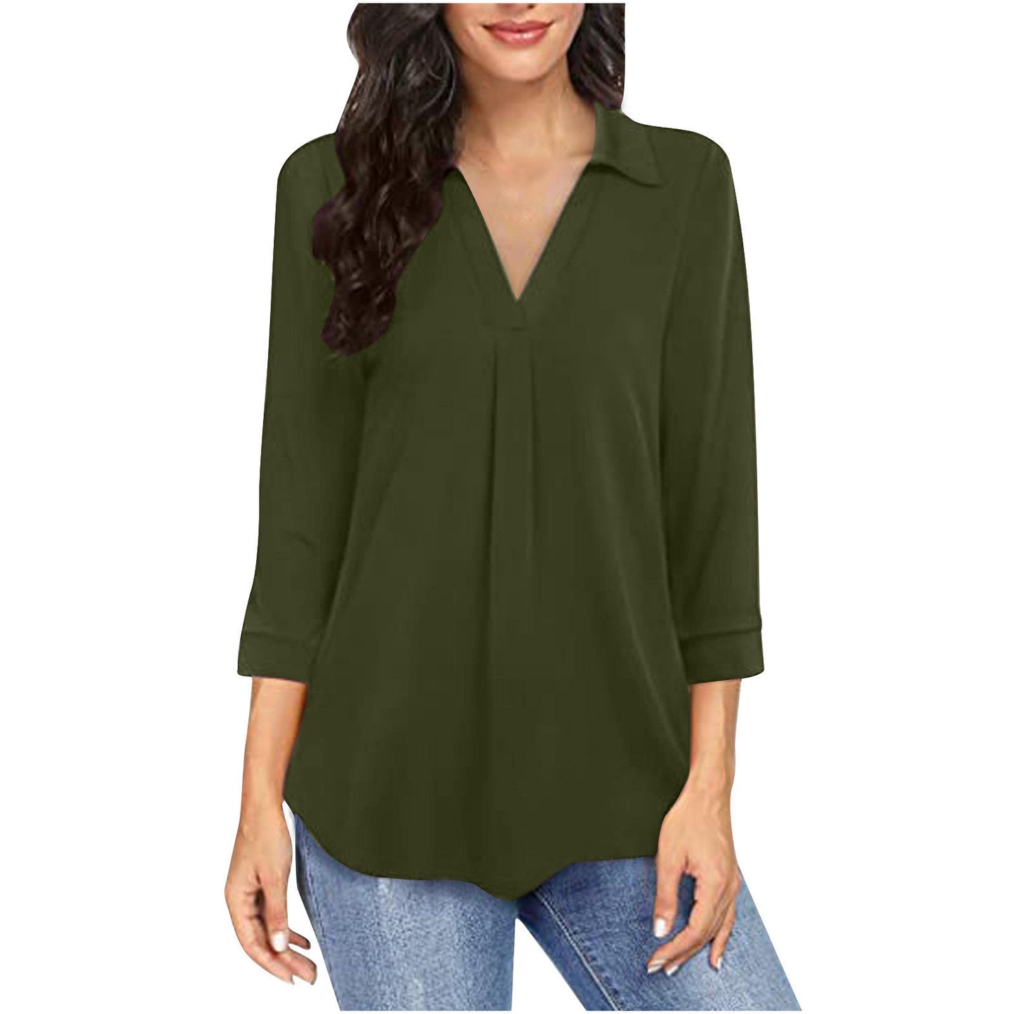 Ladies blouse with V-neck and elegant pleats Ivyshape