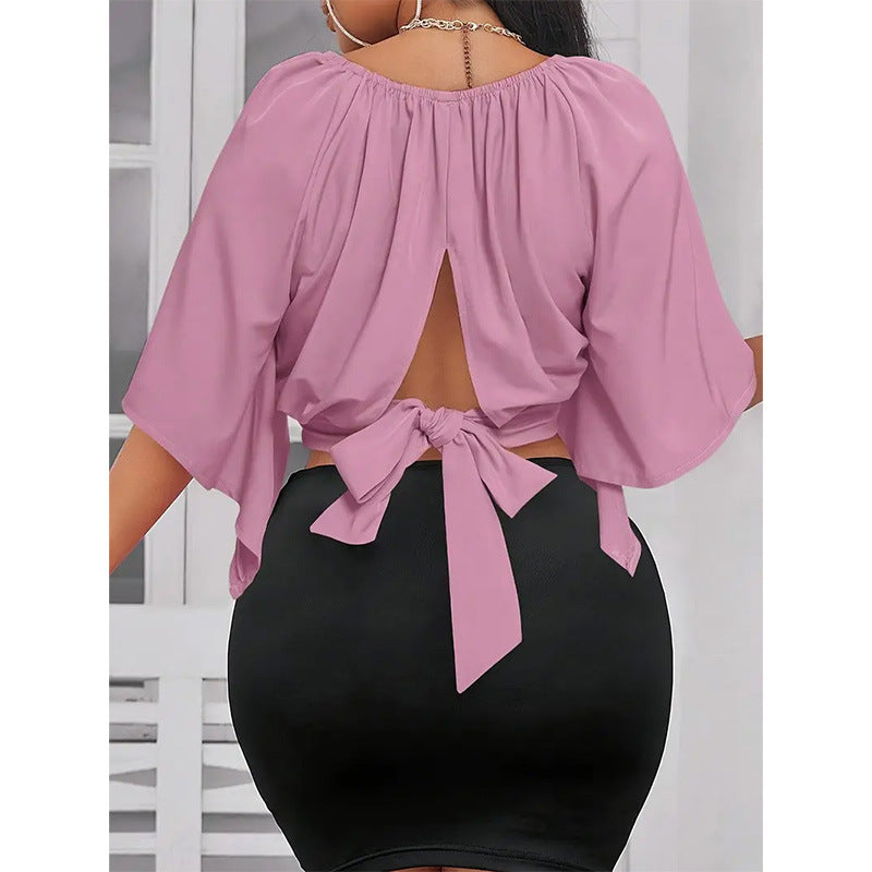 Ladies elegant top with wide cut sleeves Ivyshape