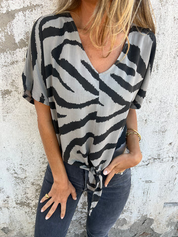Ladies Elegant V-Neck Tie-Front Blouse Ivyshape