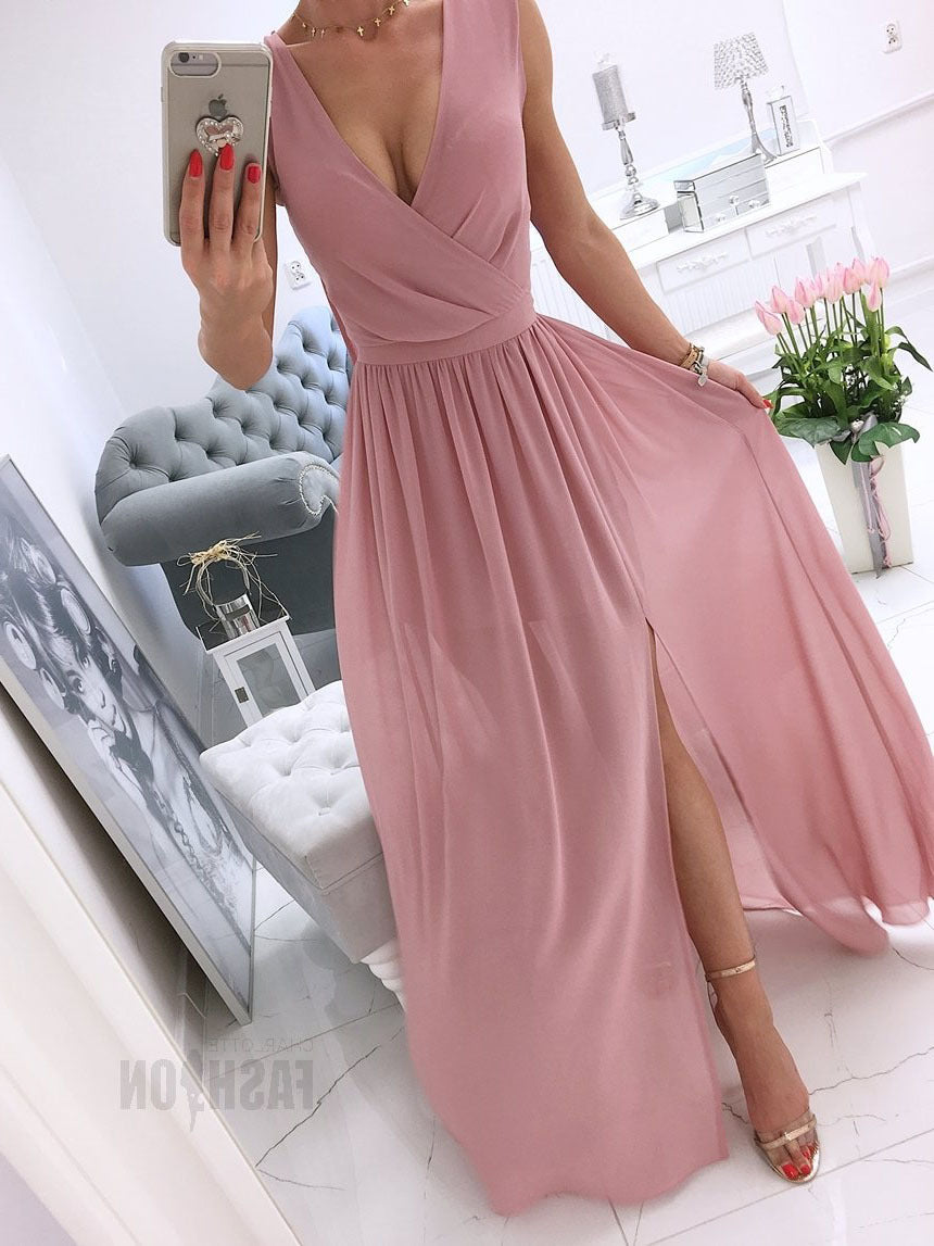 Women's asymmetrical wrap dress with elegant V-neck and flowy hem Ivyshape