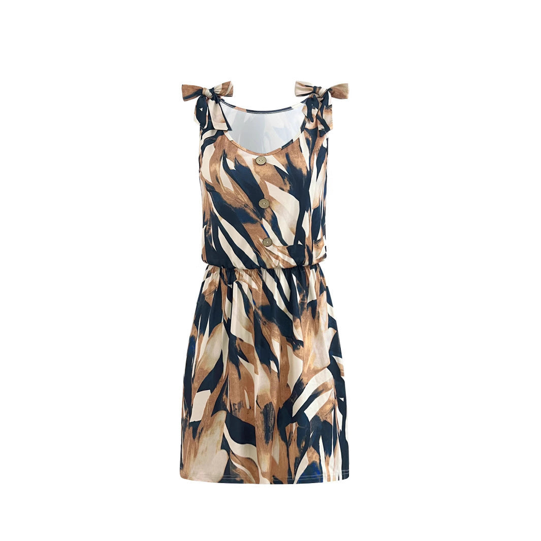 Ladies airy summer dress with button details and elastic waistband Ivyshape