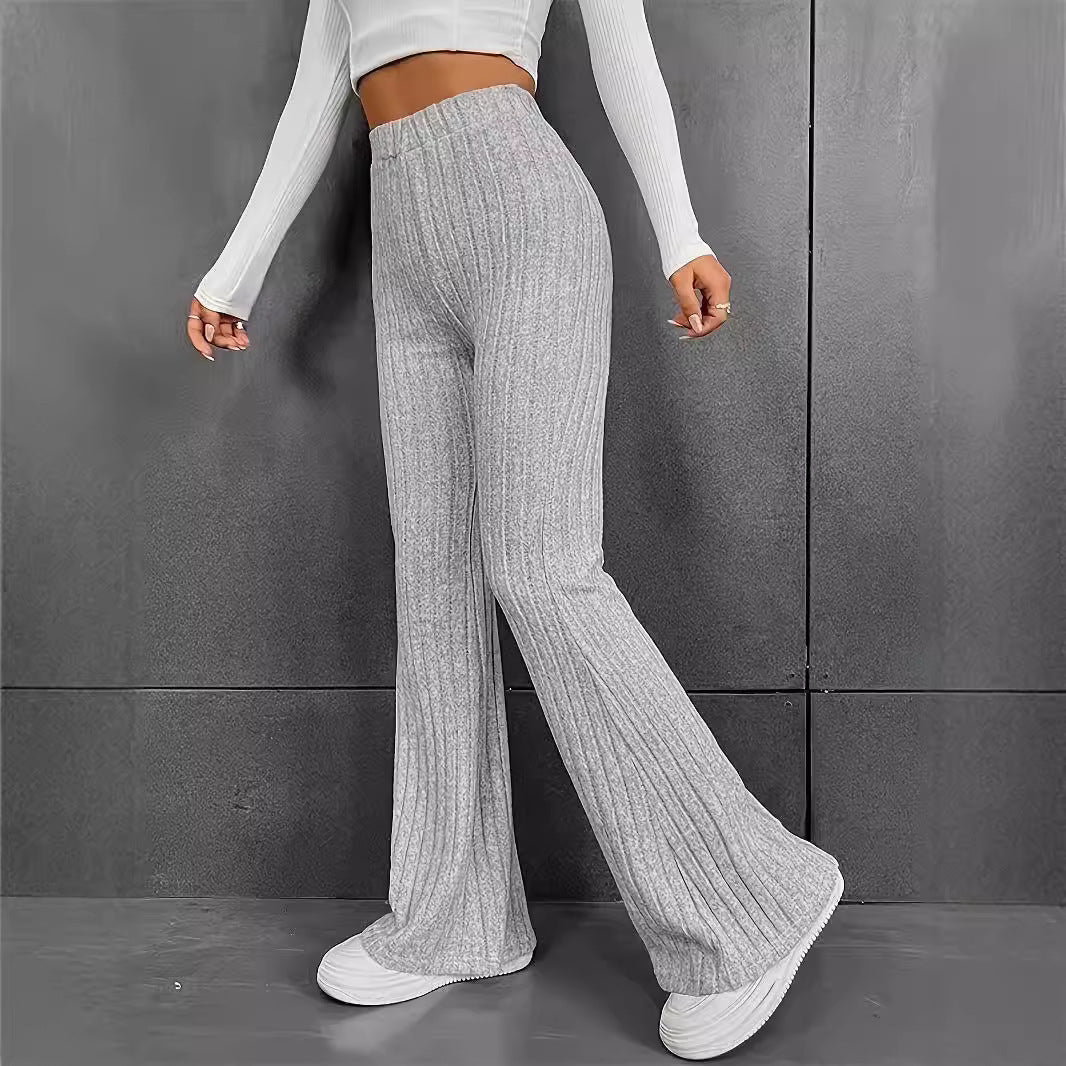 Ladies Flared Rib Knit Pants Ivyshape