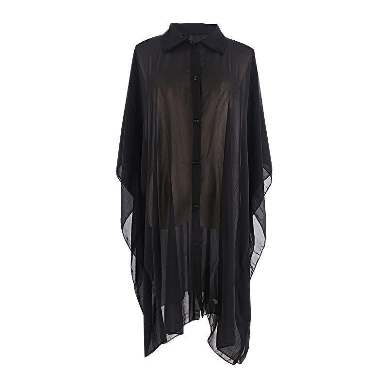 Ladies transparent beach coat with casual cut and generous sleeves Ivyshape