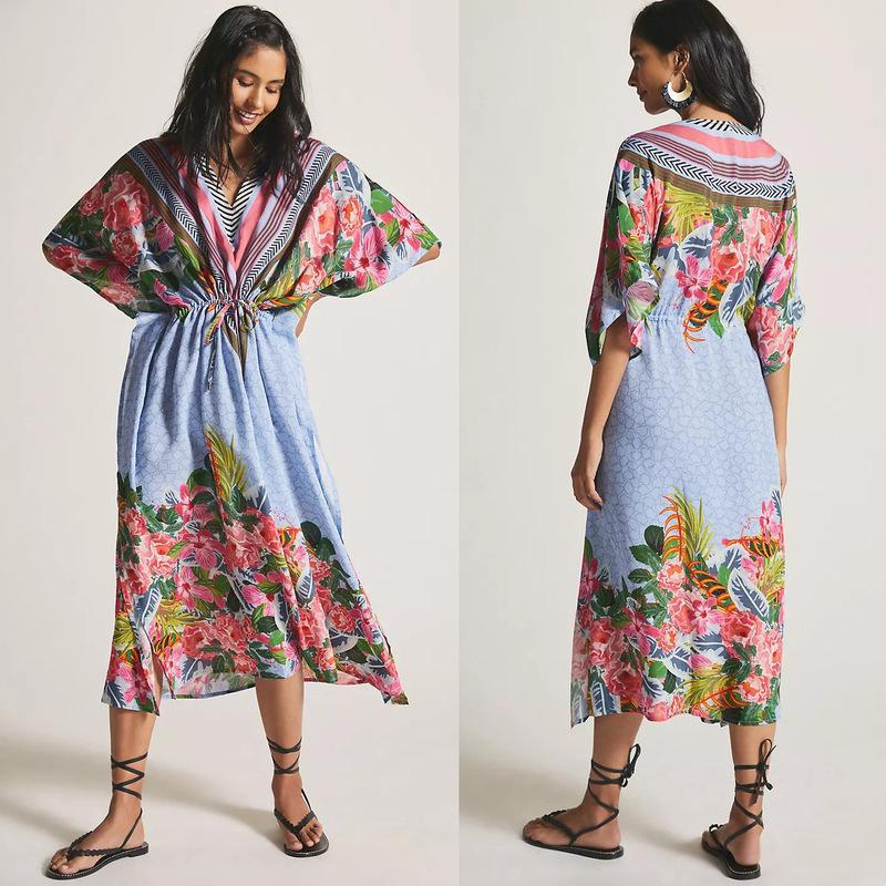 Women’s maxi dress with floral design and V-neck Ivyshape