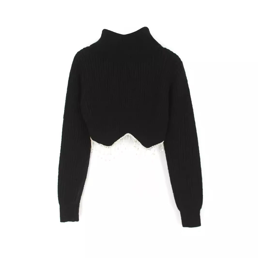Women's fashionable turtleneck sweater with glittering embellishments Ivyshape