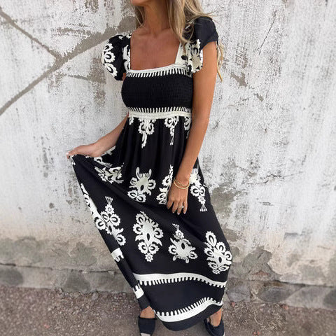 Women Boho-Chic Square Neck Maxi Dress Ivyshape