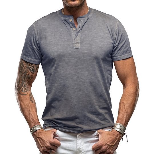 Men's short sleeve shirt with button placket Ivyshape