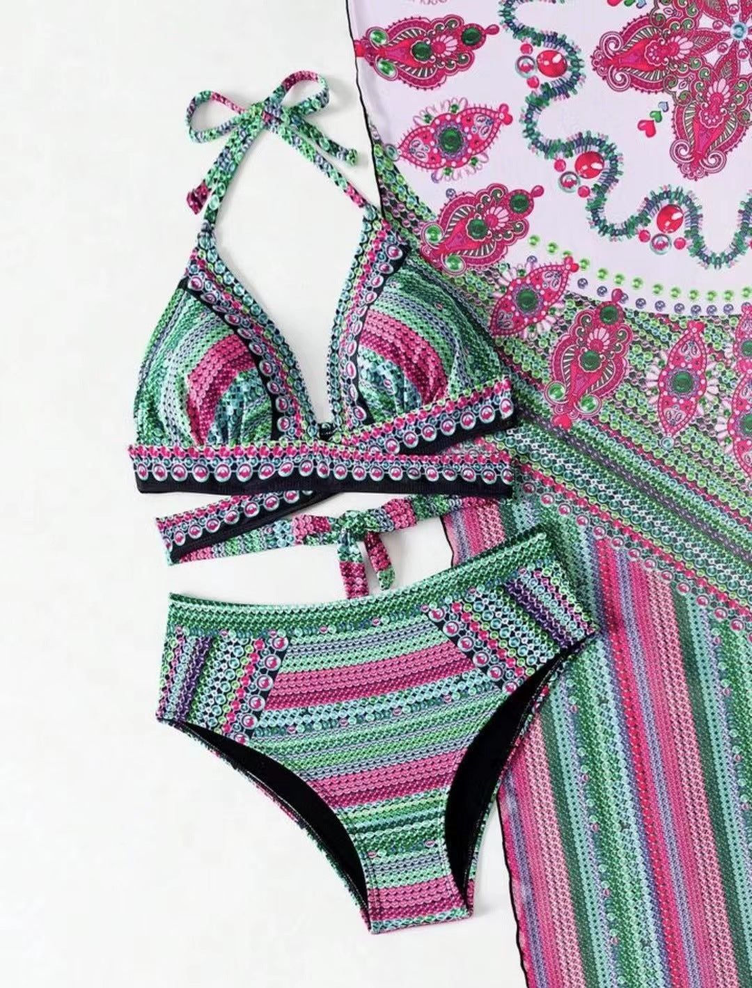 Women's bikini set with transparent kaftan Ivyshape