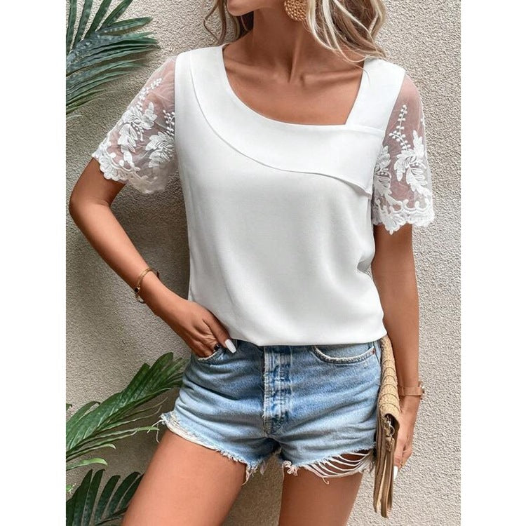 Women's Elegant Blouse with Lace Sleeves Ivyshape