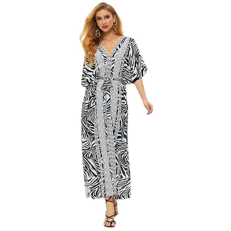 Women's maxi dress with sophisticated zebra print and side tie Ivyshape