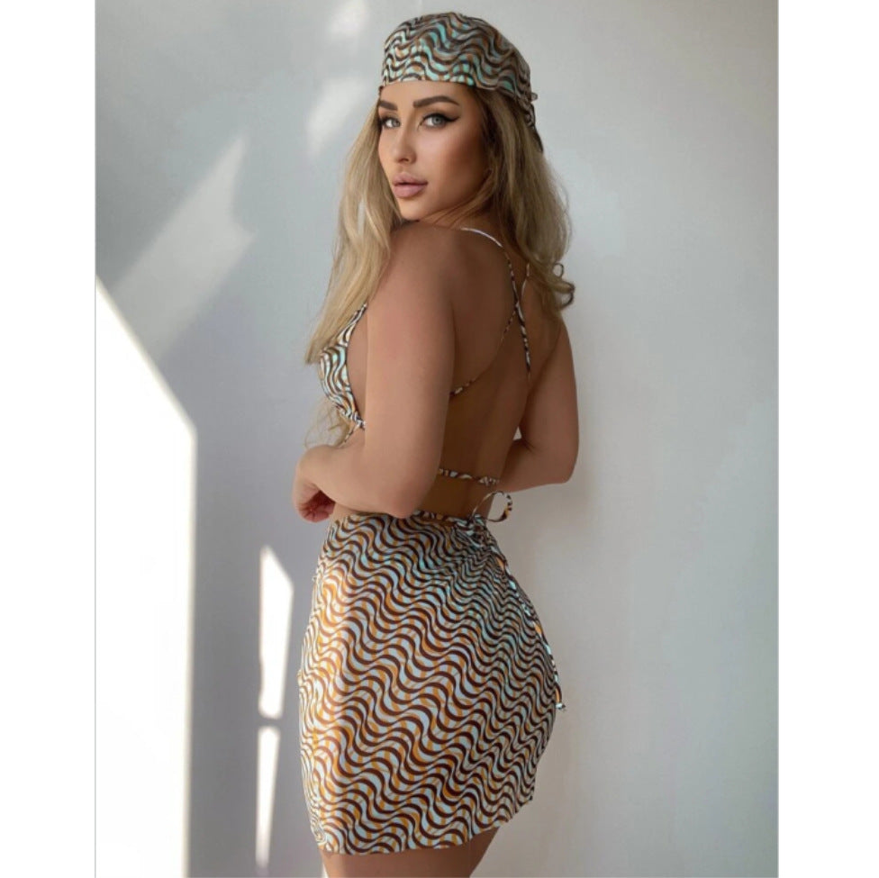 Women's triangle bikini with lacing and matching mini skirt Ivyshape