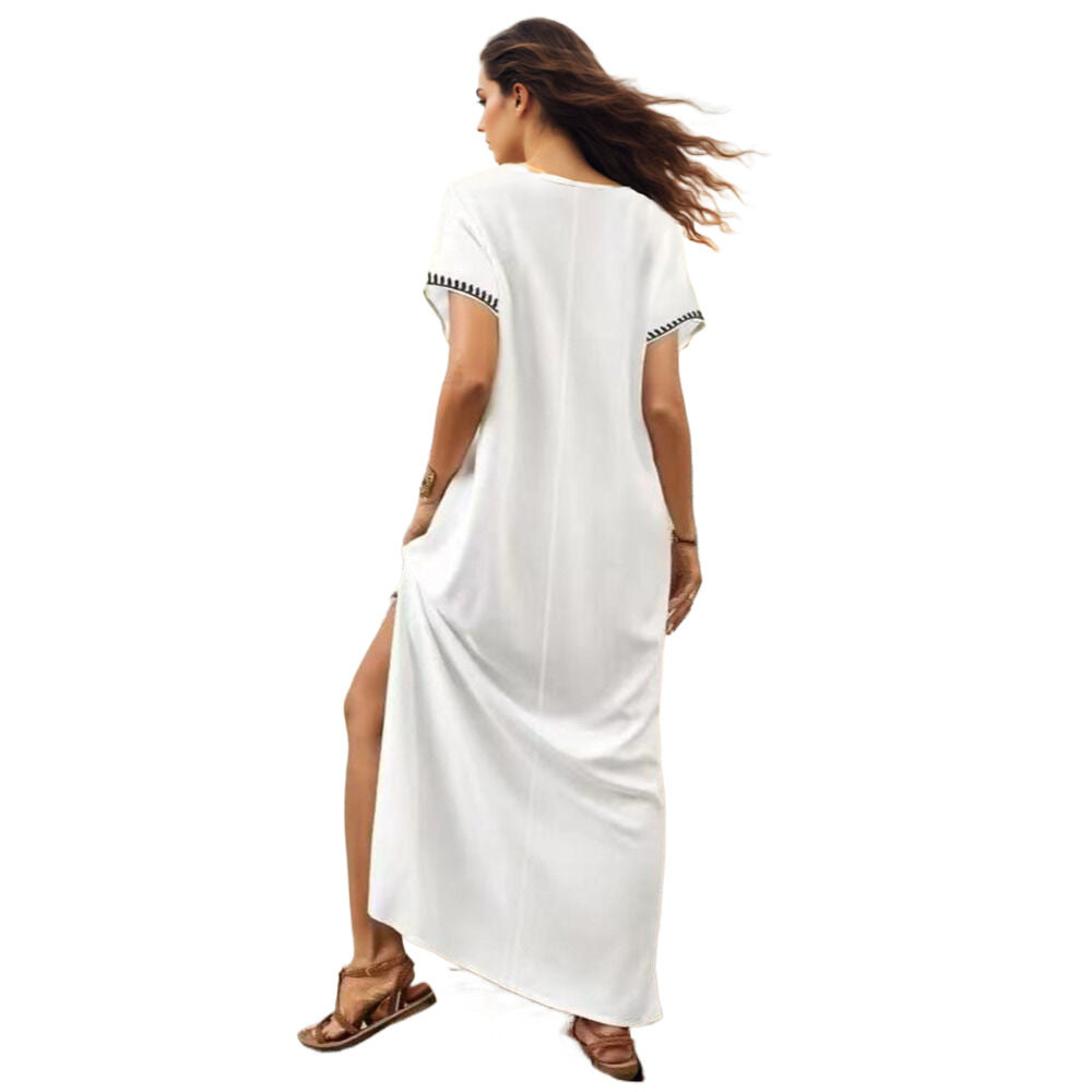 Women’s beach dress with elaborate embroidery and side slits Ivyshape