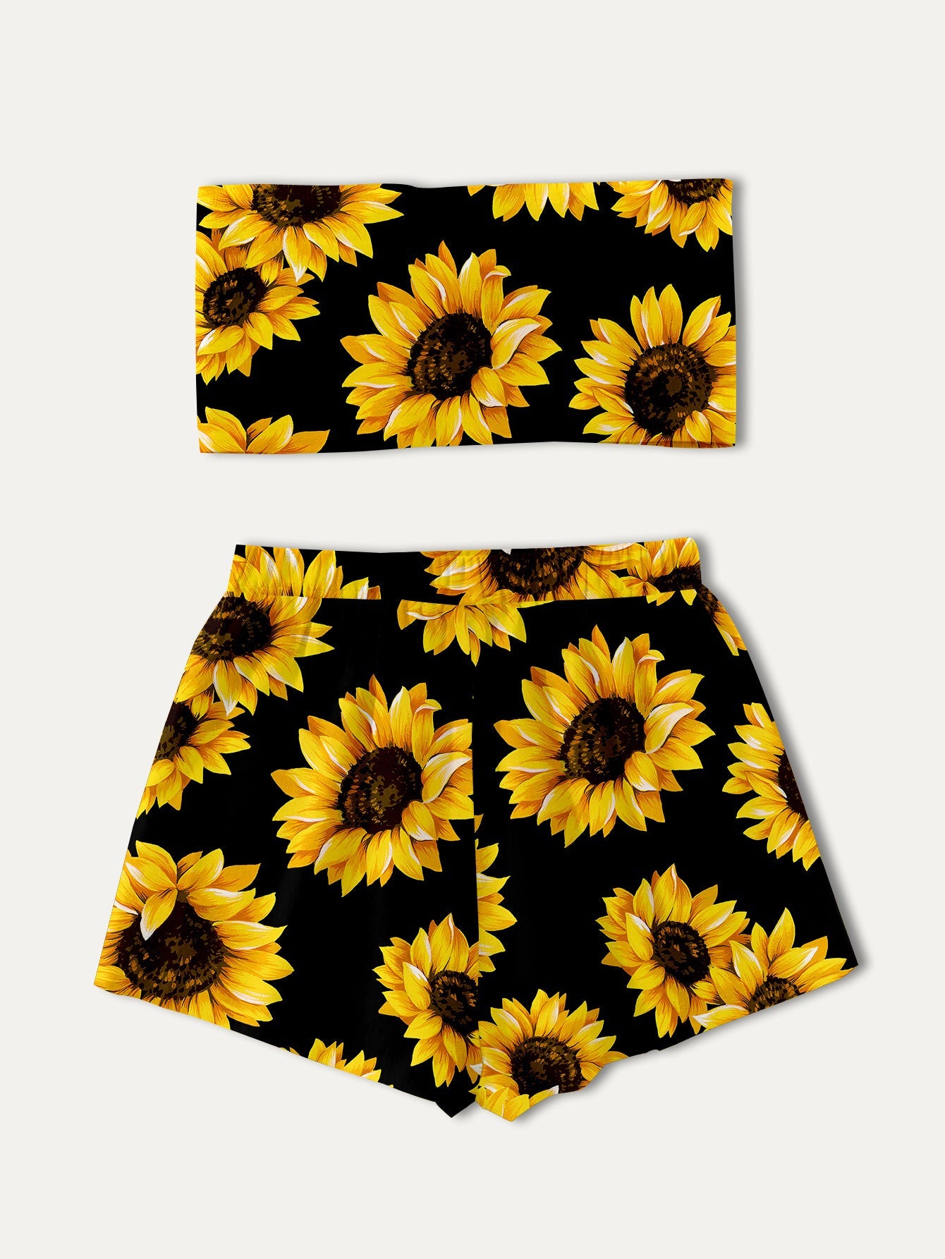 Women's Crop Top and Shorts Set with Sunflower Pattern Ivyshape