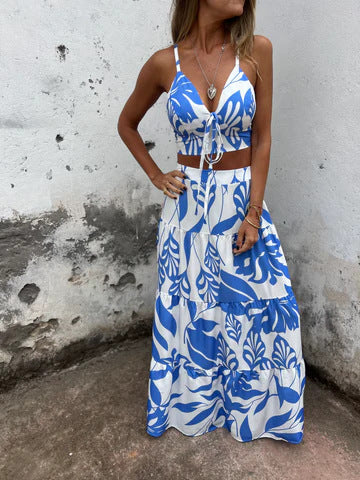 Women Bohemian Floral Two-Piece Maxi Set Ivyshape