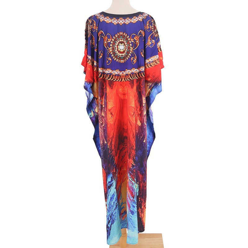 Women’s max dress with artistic colors and elegant V-neck Ivyshape
