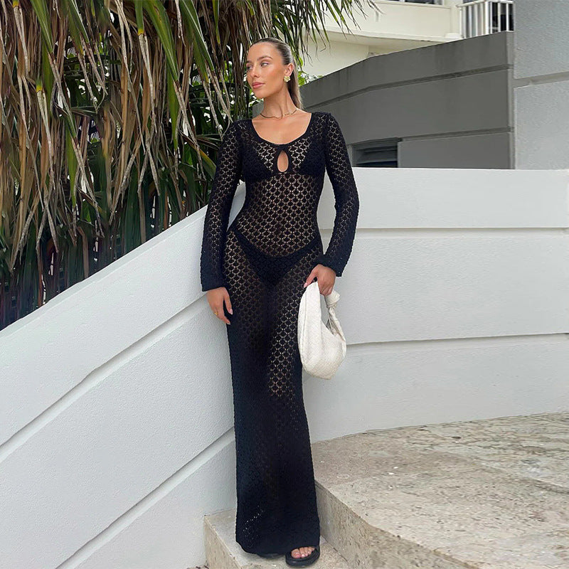 Women’s net knit maxi dress with flared sleeves Ivyshape