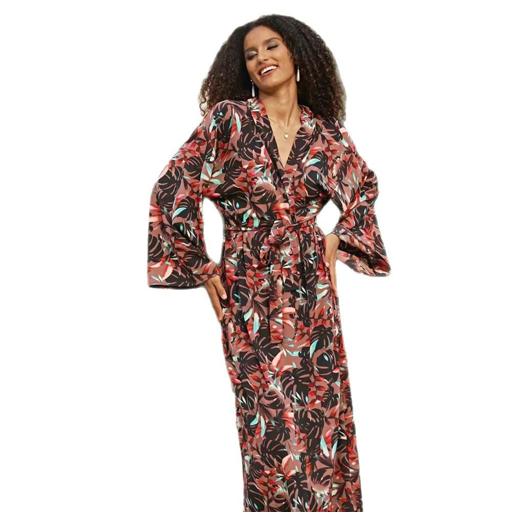 Women's beach kimono with floral print and tie belt Ivyshape