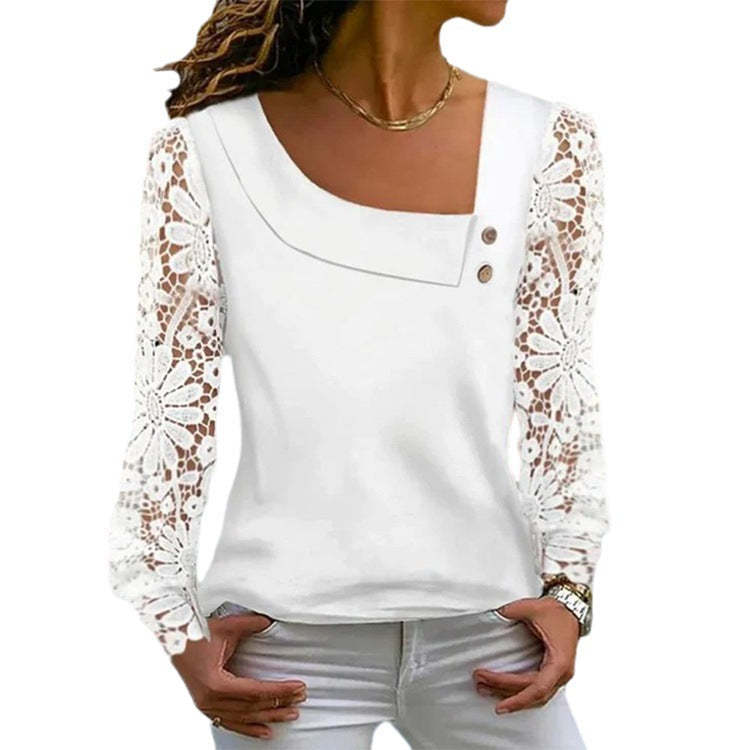 Women’s fashionable top with elegant lace details and button design Ivyshape