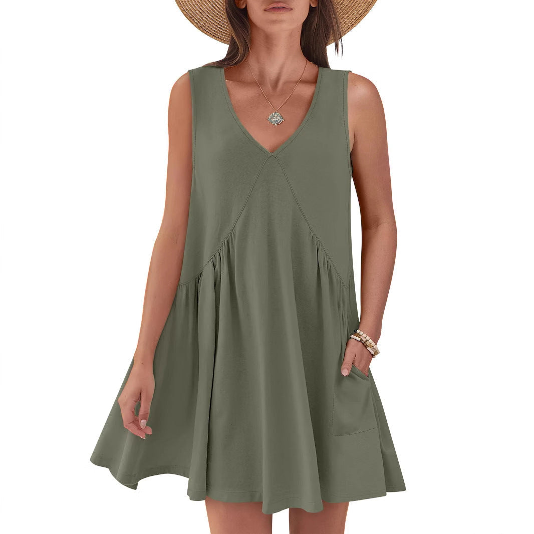 Ladies flared A-line summer dress with pockets Ivyshape