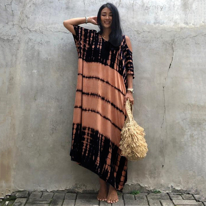 Ladies maxi dress in casual tie-dye design with wide cut Ivyshape