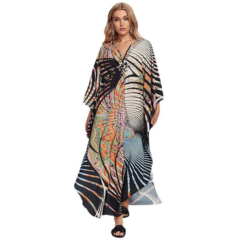 Women's beach kaftan with floral design and airy cut Ivyshape