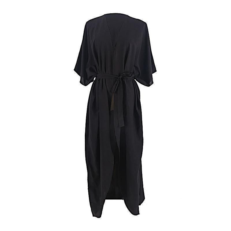 Ladies' beach robe with elegant tie belt and side slits Ivyshape
