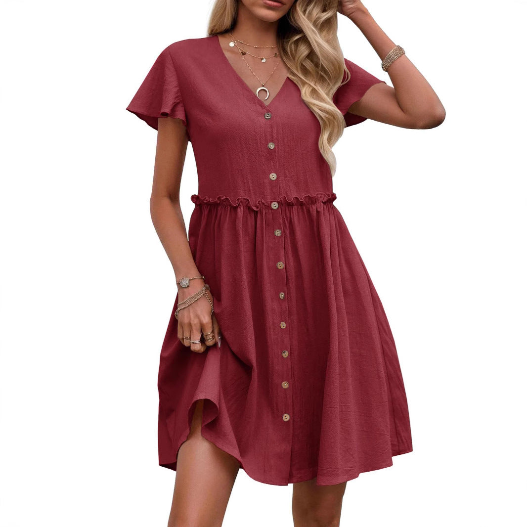 Women's Button-Down Flared Mini Dress Ivyshape