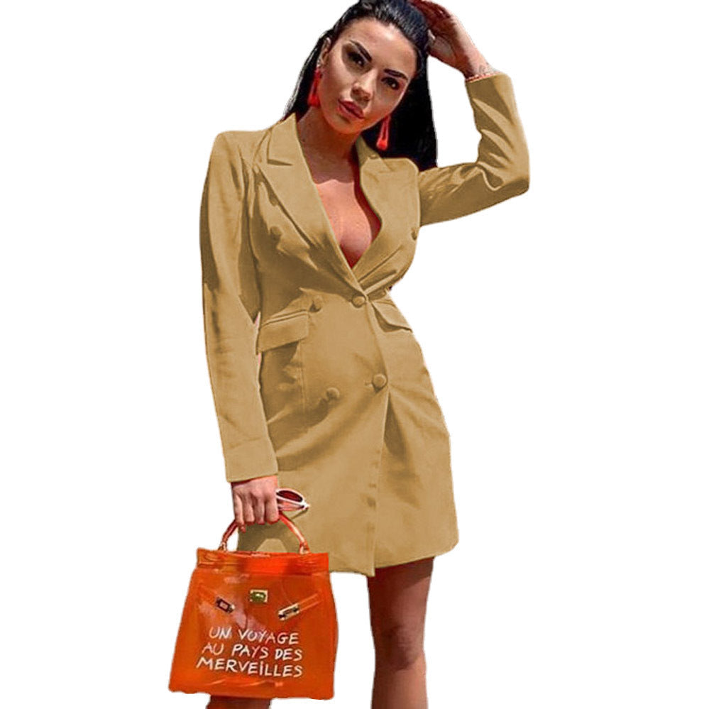 Women Tailored Double-Breasted Blazer Dress Ivyshape