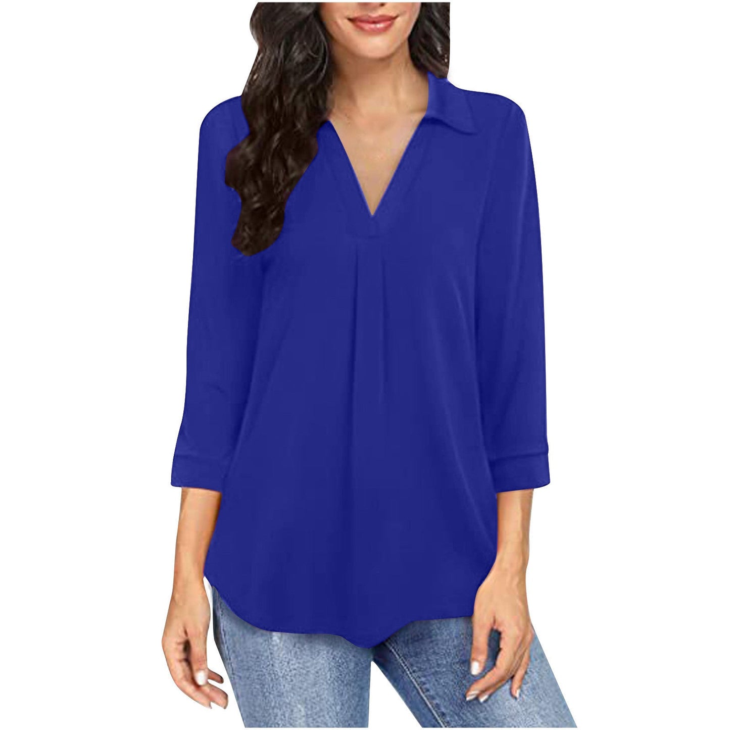 Ladies blouse with V-neck and elegant pleats Ivyshape