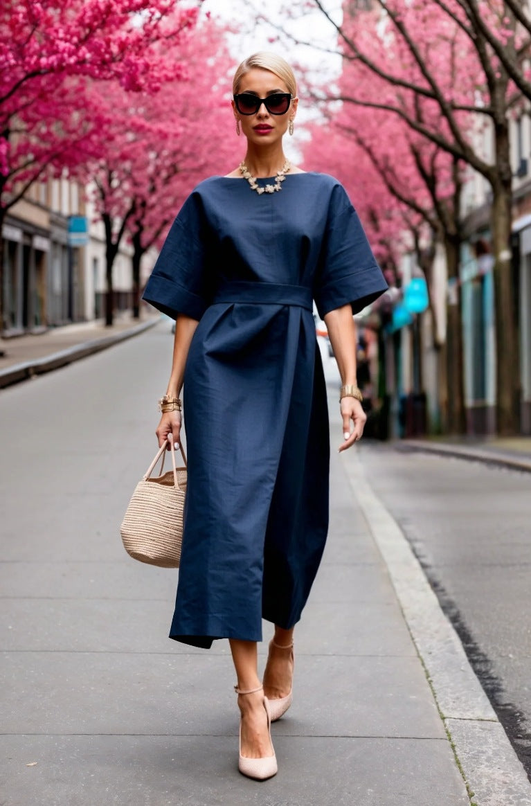 Ladies Elegant Wrap Dress with Wide Cut Sleeves and Fitted Design Ivyshape