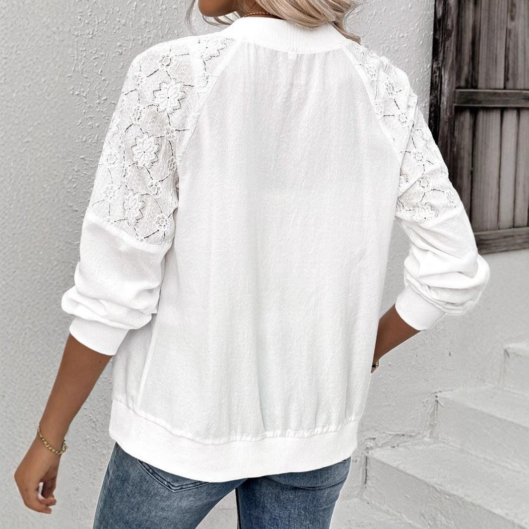 Ladies elegant bomber jacket with lace inserts Ivyshape