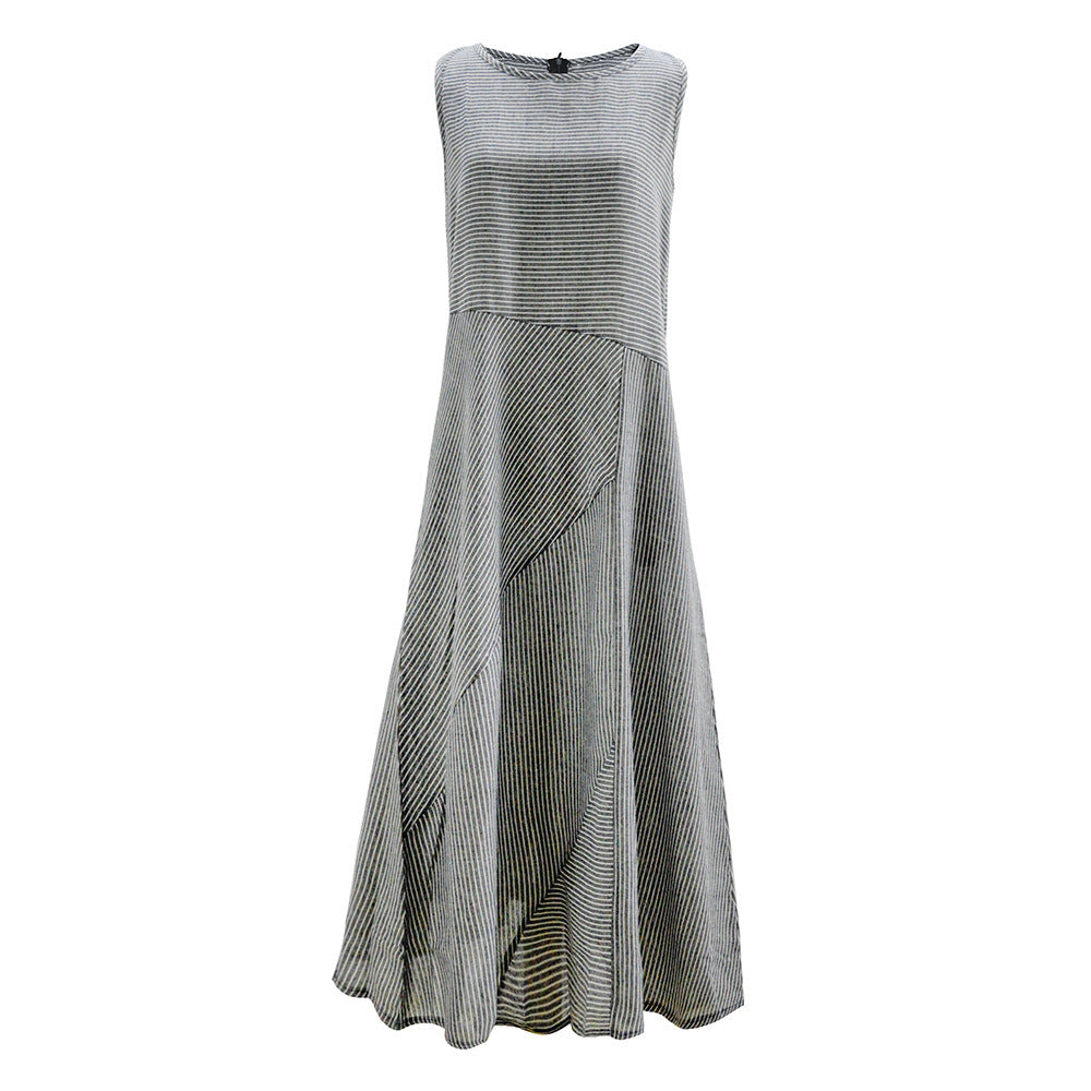 Women's Casual Striped Maxi Dress with Pockets Ivyshape