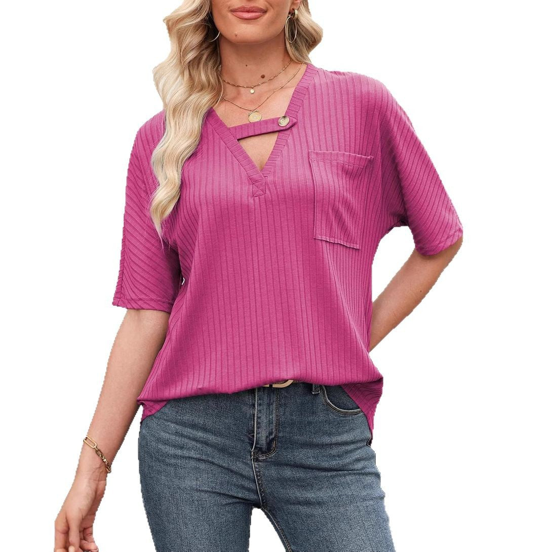 Women's Ribbed V-Neck Top Ivyshape
